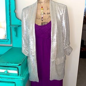 C by One Glittering Silver Blazer with Ruched Sleeves (S)